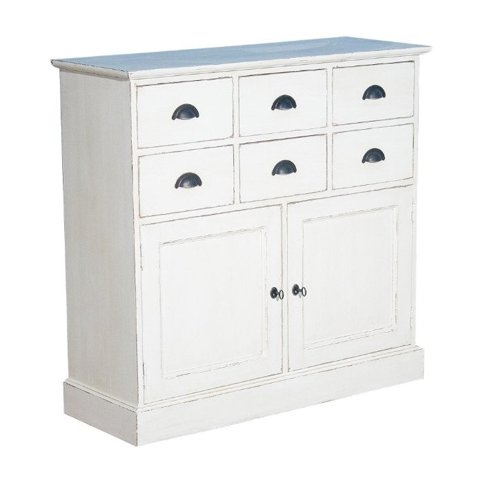 Meuble d’herboriste, 2 portes et 6 tiroirs D145, 109 × 40 × 105 cm, vue officielle 1. Autres meubles et décoration vendus séparément.