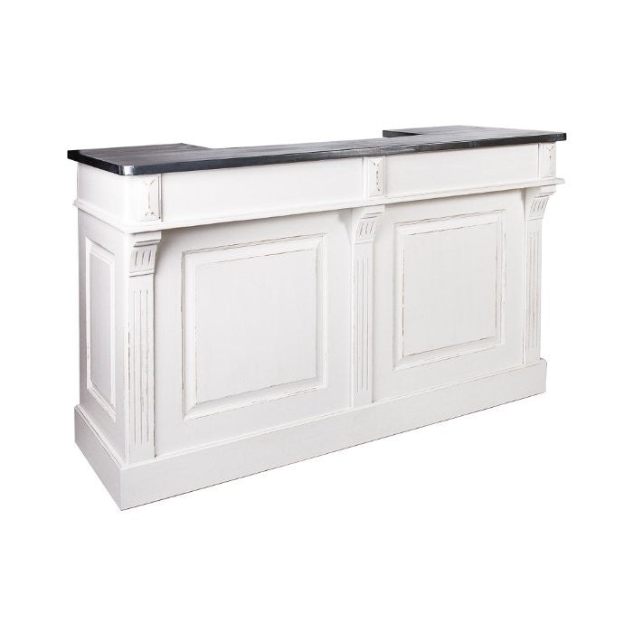 Bar Balthazar à plateau en zinc D121Z, 180 × 65 × 108 cm, vue officielle 1. Autres meubles et décoration vendus séparément.