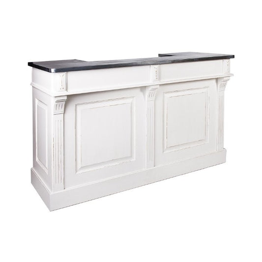 Bar Balthazar à plateau en zinc D121Z, 180 × 65 × 108 cm, vue officielle 1. Autres meubles et décoration vendus séparément.