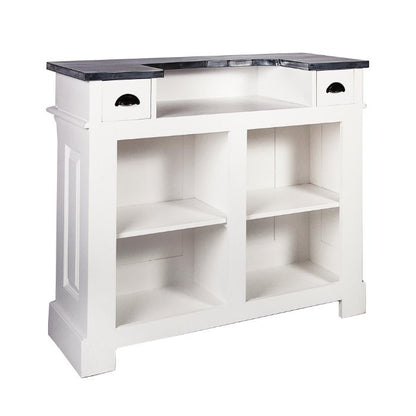 Petit bar Balthazar à plateau en zinc D154Z, 120 × 52 × 108 cm, vue officielle 2. Autres meubles et décoration vendus séparément.