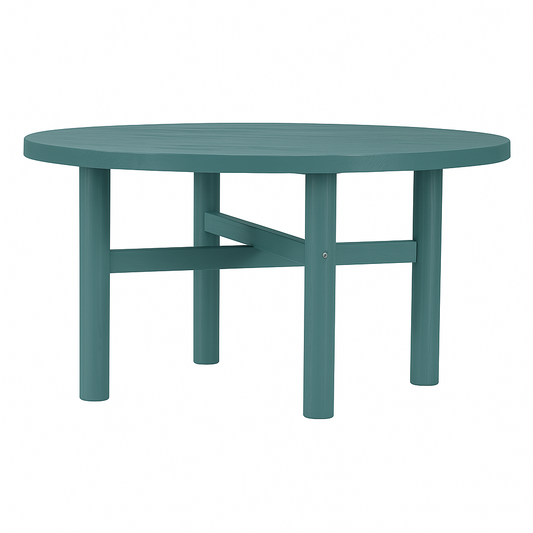 Table ronde en pin D919, 130 × 130 × 75 cm, vue officielle 1. Autres meubles et décoration vendus séparément.