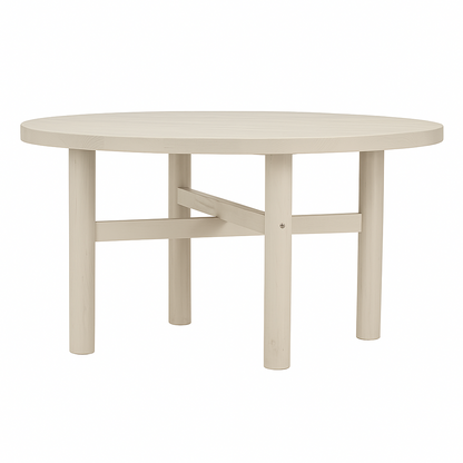 Table ronde en pin D919, 130 × 130 × 75 cm, vue officielle 4. Autres meubles et décoration vendus séparément.