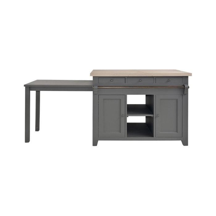 Vue 4 du centre de cuisine Rosiris C539 en pin, quatre portes et trois tiroirs, largeur 120 cm.