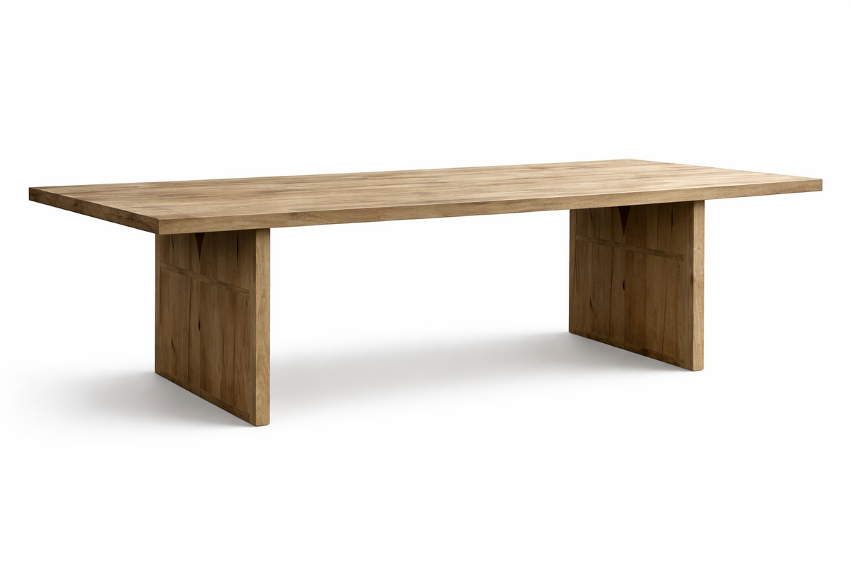 Table Victor D924C en chêne recyclé, 220 × 100 × 75 cm, vue officielle 1. Autres meubles et décoration vendus séparément.