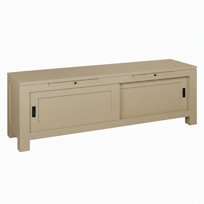 Meuble TV D566, 150 × 40 × 50 cm, vue officielle 5. Autres meubles et décoration vendus séparément.