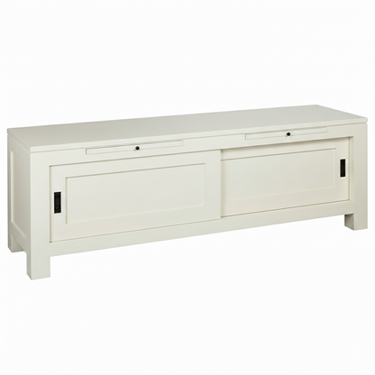 Meuble TV D566, 150 × 40 × 50 cm, vue officielle 6. Autres meubles et décoration vendus séparément.