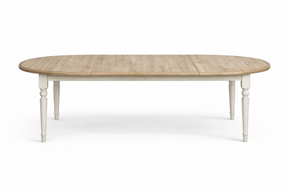 Table ronde à rallonges en pin D014, 116 × 116 × 78 cm, vue officielle 2. Autres meubles et décoration vendus séparément.