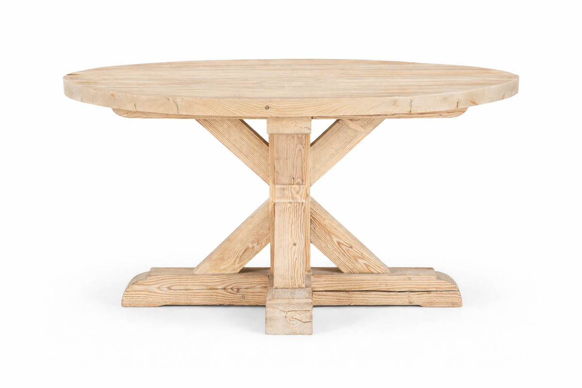 Table ronde Honoré D949BARN, format 140 × 140 × 75 cm, vue officielle 5. Autres meubles et décoration vendus séparément.
