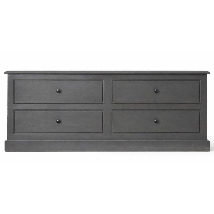 Buffet Basile, 4 tiroirs D747, 177 × 50 × 77 cm, vue officielle 1. Autres meubles et décoration vendus séparément.