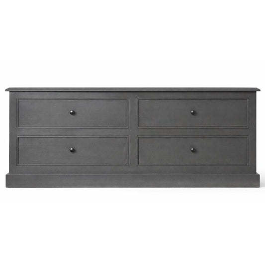 Buffet Basile, 4 tiroirs D747, 177 × 50 × 77 cm, vue officielle 1. Autres meubles et décoration vendus séparément.