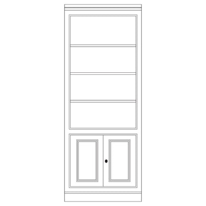 Module Madeleine D197M milieu, étagères ouvertes et deux portes en partie basse, dessin de face.