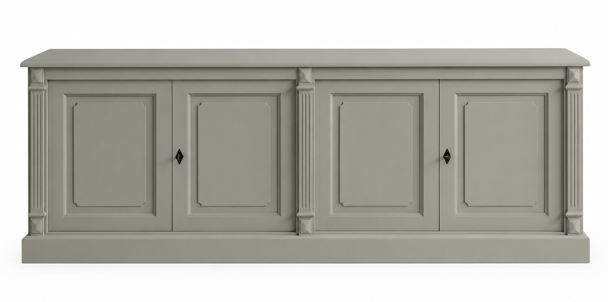 Buffet Théodore, partie basse, 4 portes D119INF, 217 × 51 × 78 cm, vue officielle 2. Autres meubles et décoration vendus séparément.