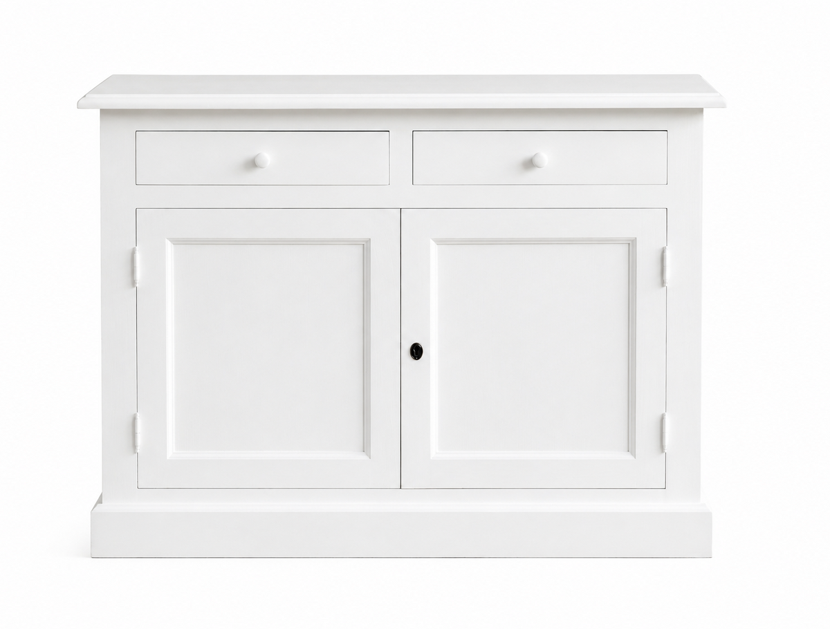 Buffet Luberon, 2 portes et 2 tiroirs D087INF, 125 × 48 × 91 cm, vue officielle 2. Autres meubles et décoration vendus séparément.