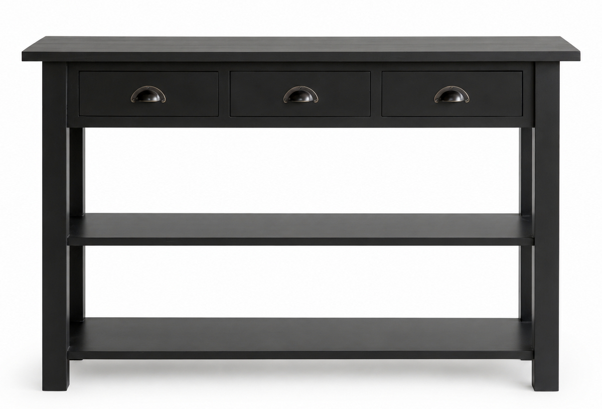 Console Camille, 3 tiroirs D244, 146 × 47 × 90 cm, vue officielle 3. Autres meubles et décoration vendus séparément.