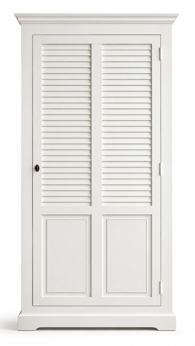 Bonnetière Solange Persienne, 1 porte D495, 96 × 50 × 190 cm, vue officielle 4. Autres meubles et décoration vendus séparément.
