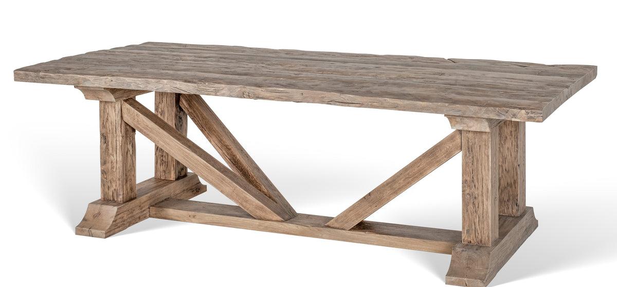 Table de ferme Honoré D947CBARN en chêne recyclé, 300 × 110 × 75 cm, vue officielle 2. Autres meubles et décoration vendus séparément.