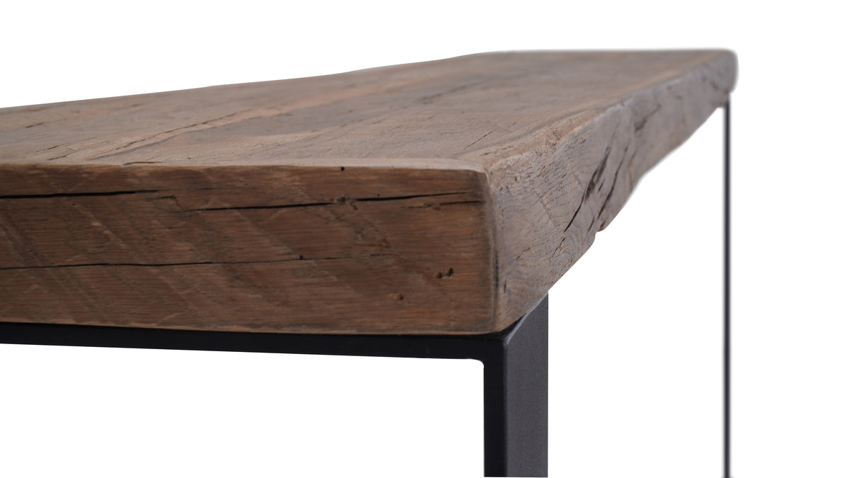 Console Alpa D923C en chêne recyclé, 160 × 35 × 80 cm, vue officielle 2. Autres meubles et décoration vendus séparément.