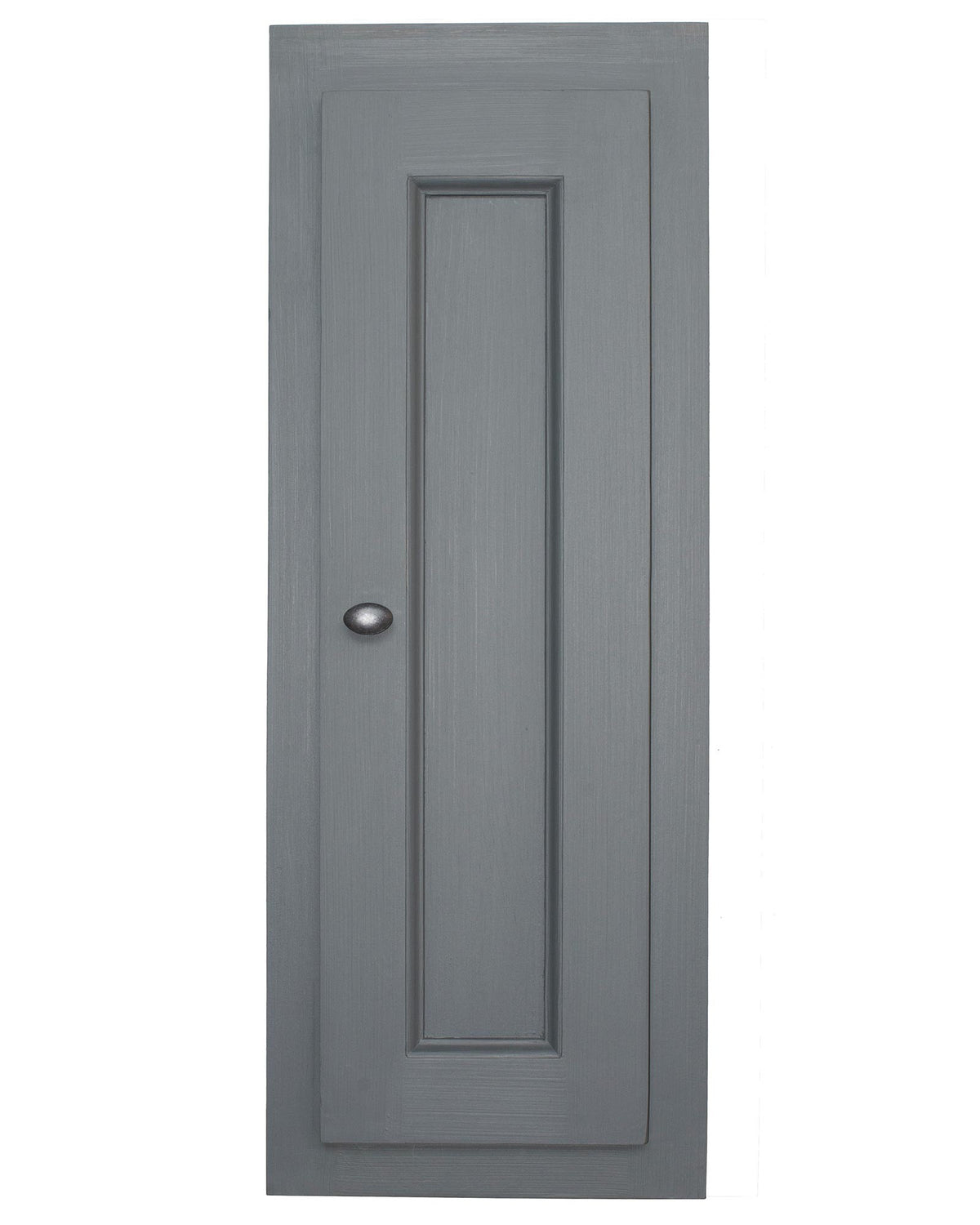 Vue de face du meuble haut étroit Rosiris C12 en pin, avec sa porte pleine moulurée et son bouton de poignée.