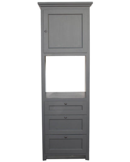 Vue de la colonne pour four Rosiris C15 en pin avec ses rangements à porte et tiroirs.