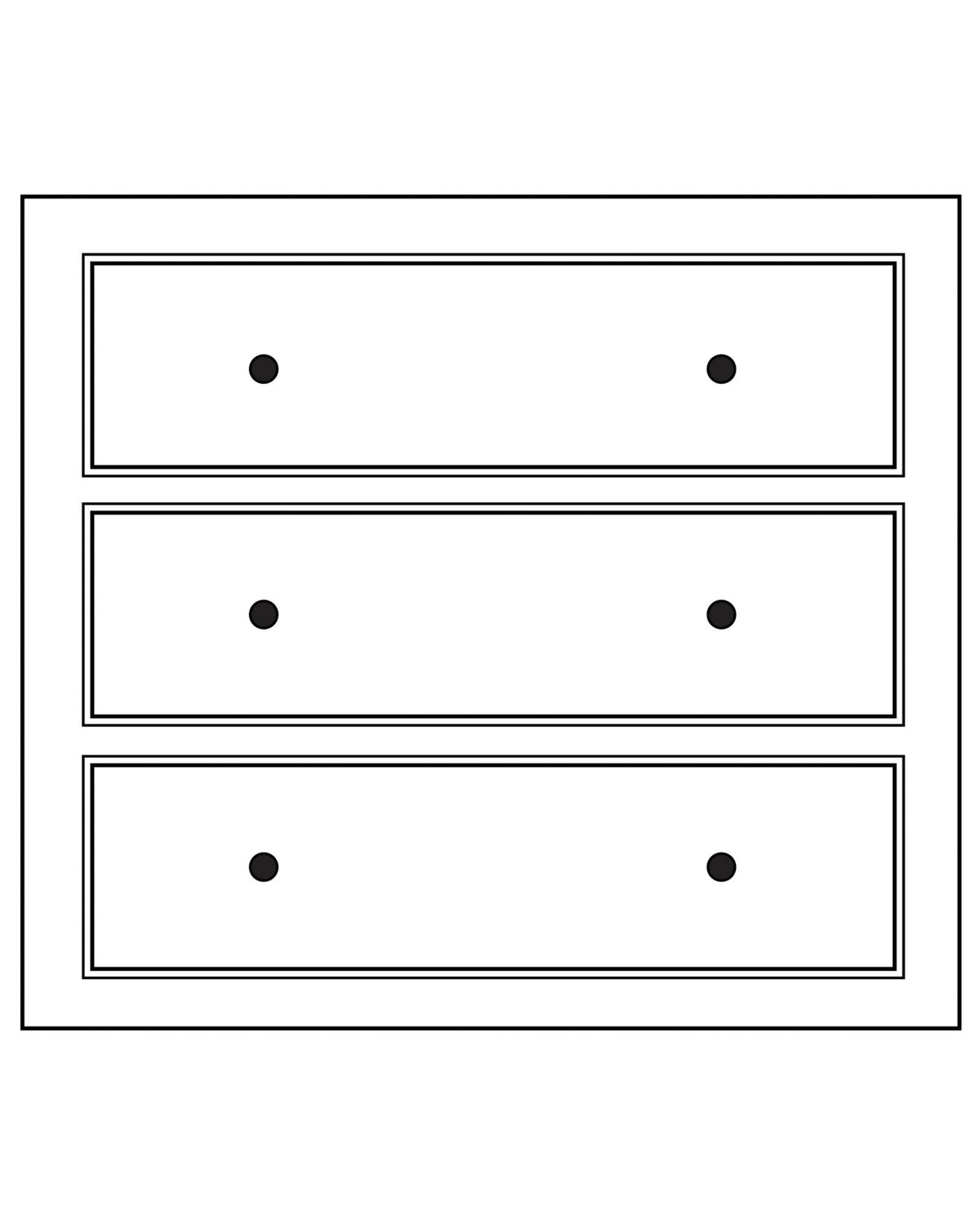 Module Gabin D700 en pin, 3 tiroirs, vue de face.