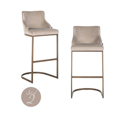 Bar stool Bolton khaki velvet brushed gold fire retardant (Set of 2)