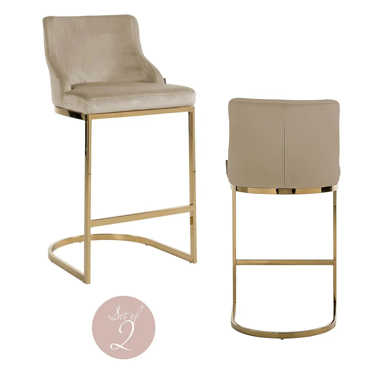 Bar stool Bolton khaki velvet gold fire retardant (Set of 2)