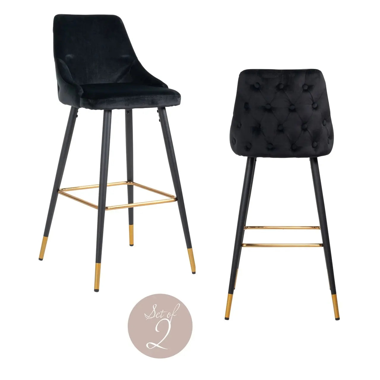 Bar stool Imani black velvet (Set of 2)