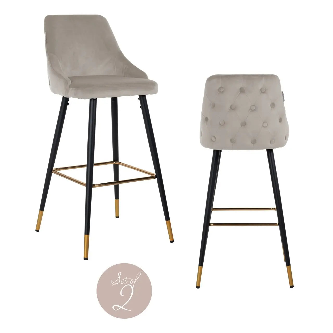 Bar stool Imani khaki velvet (Set of 2)