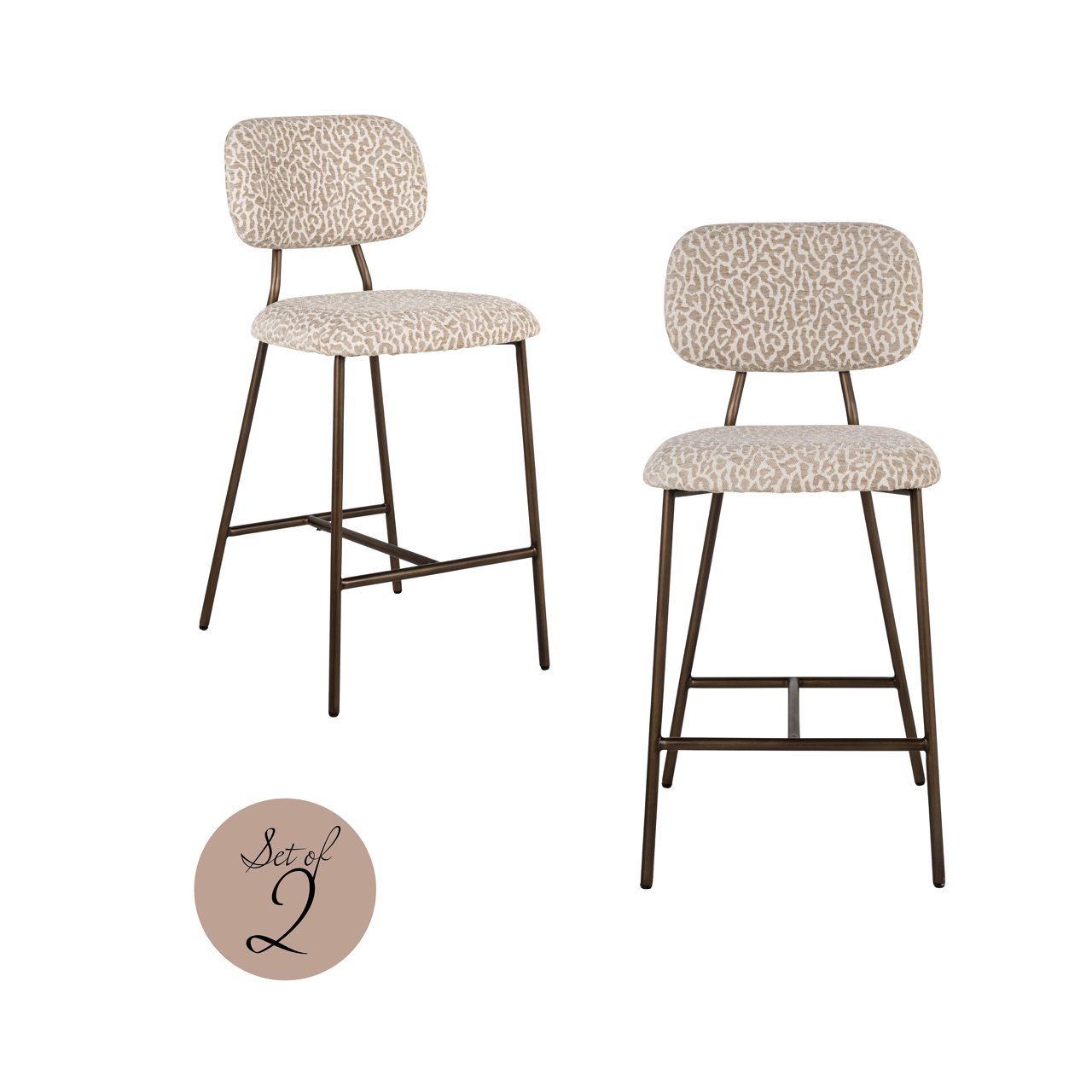 Counter stool Xenia beige leopard fire retardant (Set of 2)