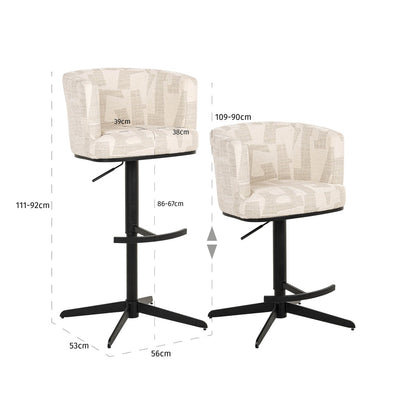 Bar stool Cheyenne beige graffic swivel
