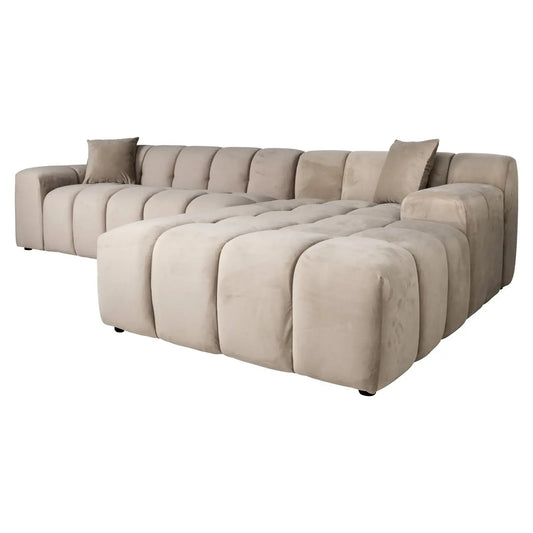 Sofa Cube khaki velvet 3-seater + lounge right