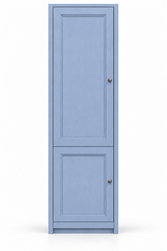 Visualisation de l’armoire CREF Rosiris en Classic Bleu Danois : deux portes, sans corniche ni charnières de meuble, traverse basse assortie aux montants latéraux.