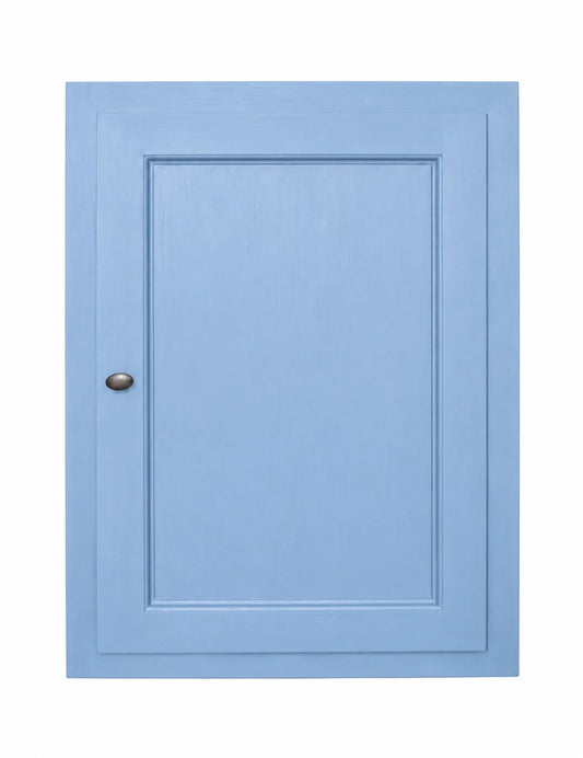 Meuble haut Rosiris C09 à une porte, 60 cm, bouton à gauche, sans socle ni corniche. Visuel de présentation recolorisé en finition Classic · Bleu Danois.