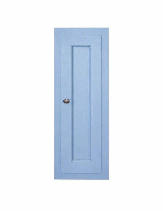 Meuble haut étroit Rosiris C12 à une porte, 30 cm, sans socle, bouton à gauche. Visuel de présentation recolorisé en finition Classic · Bleu Danois.