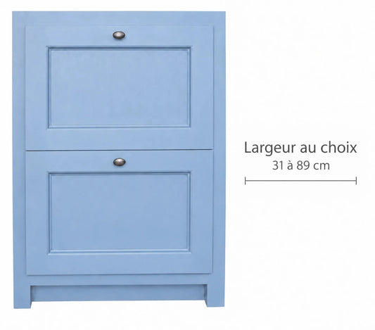 Meuble bas Bastide CSP01 Rosiris à deux tiroirs, finition Classic · Bleu Danois. Largeur au choix de 31 à 89 cm, repère gris discret.
