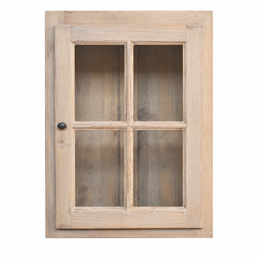 Meuble haut vitré Bastide CSP02 Rosiris, une porte à quatre carreaux, présenté de face en bois clair et visible entièrement.