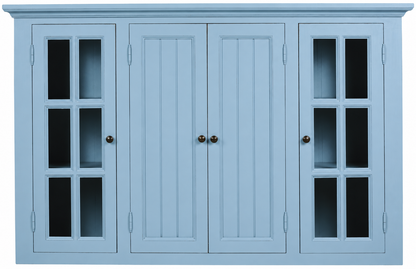 Module haut D648 Rosiris en pin, quatre portes dont deux vitrées. Visuel de présentation recolorisé en finition Classic · Bleu Danois.