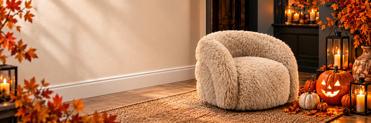 Mise en scène Halloween avec le fauteuil pour enfants Lenny yakety sable et la plinthe SX173 CONTOUR